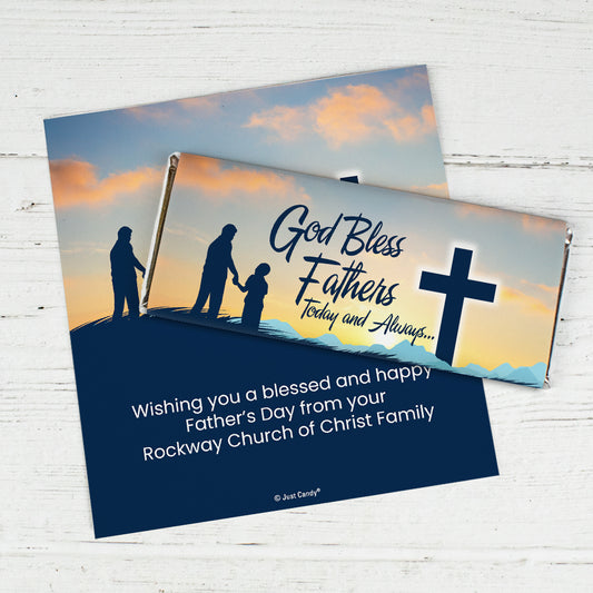 Father's Day Personalized Standard Chocolate Bar Wrappers Only - God Bless Fathers (6 Wrappers Per Sheet)