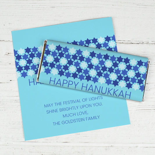 Hanukkah Personalized Standard Chocolate Bar Wrappers - Star of David (6 Wrappers Per Sheet)