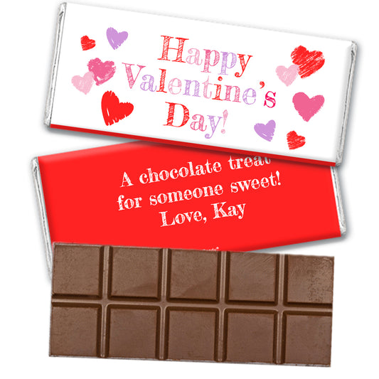 Personalized Valentine's Day Drawn Hearts Belgian Chocolate Bar