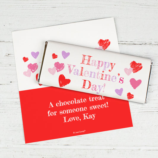 Personalized Valentine's Day Drawn Hearts Chocolate Bar Wrappers Only
