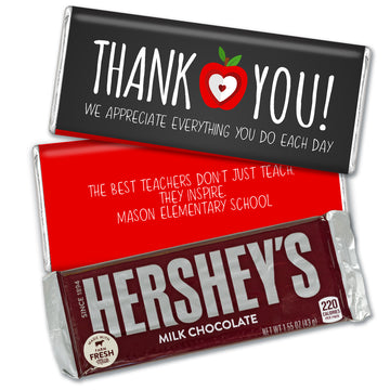 Personalized Teacher Appreciaiton Red Apple Hershey's Chocolate Bar and Wrapper