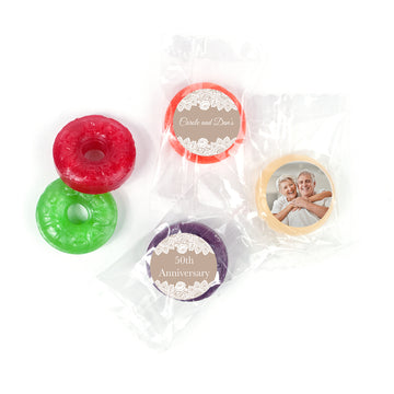 Personalized Wedding Anniversary Burlap and Lace LifeSavers 5 Flavor Hard Candy