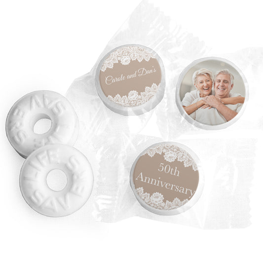 Personalized Wedding Anniversary Burlap and Lace Life Savers Mints