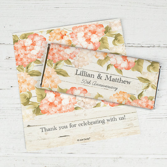 Anniversary Party Favors Personalized Chocolate Bar Wrappers Only - Farmhouse Flourals (6 Wrappers Per Sheet)