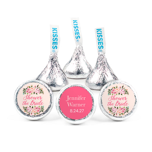 Personalized Bridal Shower Pink Floral 3/4" Round Stickers