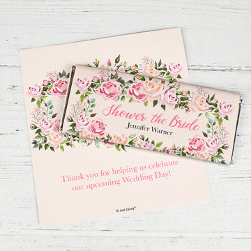 Personalized Bridal Shower Pink Floral Chocolate Bar Wrappers