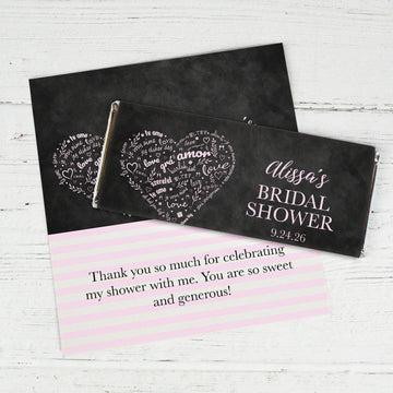 Bridal Shower Favor Personalized Standard Chocolate Bar Wrappers - Heart Word Cloud (6 Wrappers Per Sheet)