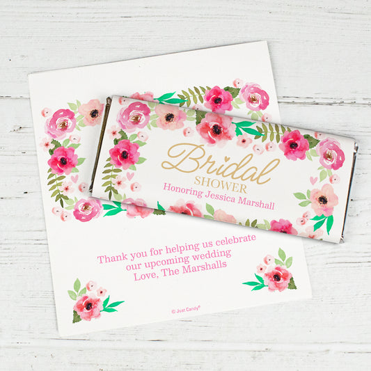 Bridal Shower Personalized Chocolate Bar Wrappers - Pink Floral (6 Wrappers Per Sheet)