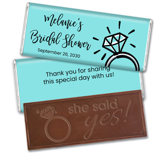 Bridal Shower Favor Personalized Embossed She Said Yes Chocolate Bar Wedding Bling