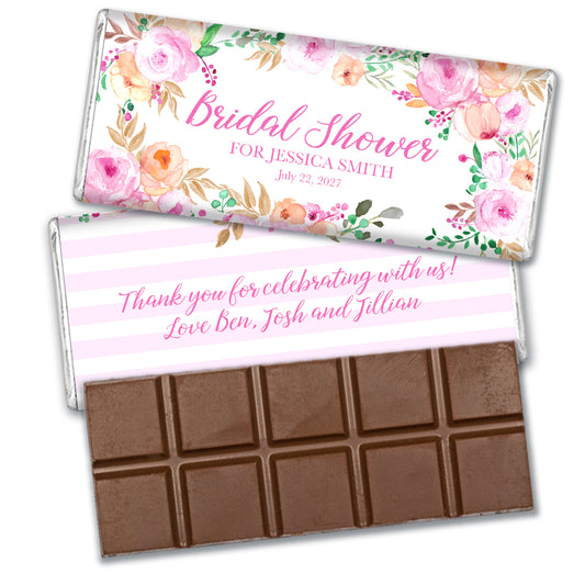 Bridal Shower Favor Personalized Chocolate Bar & Wrapper Pink Floral