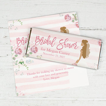 Personalized Bridal Shower Striped Floral Candy Bar Wrappers
