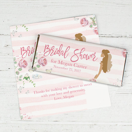 Personalized Bridal Shower Striped Floral Candy Bar Wrappers
