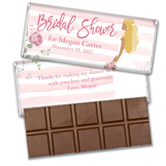 Personalized Bridal Shower Bride To Be Floral Stripe Milk Chocolate Bar & Wrapper