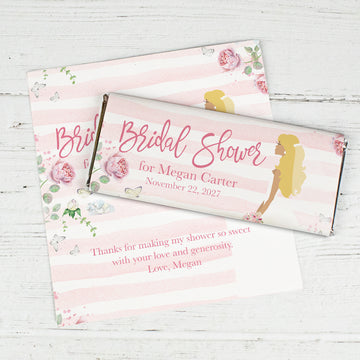 Personalized Bridal Shower Bride To Be Floral Stripe Candy Bar Wrappers