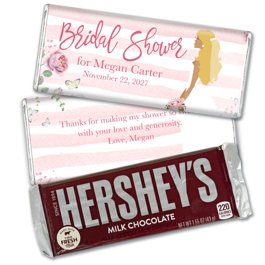 Personalized Bridal Shower Bride To Be Floral Stripe Milk Chocolate Bar & Wrapper