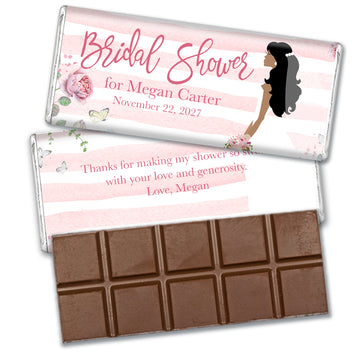 Personalized Floral Stripe Bridal Shower Favor Milk Chocolate Bar & Wrapper