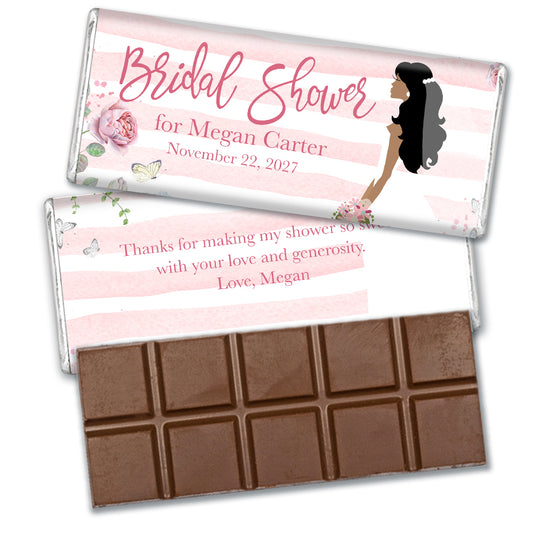 Personalized Floral Stripe Bridal Shower Favor Milk Chocolate Bar & Wrapper