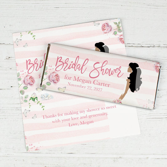 Personalized Floral Stripe Bridal Shower Favor Candy Bar Wrappers