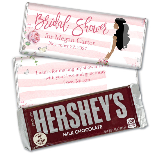 Personalized Floral Stripe Bridal Shower Favor Milk Chocolate Bar & Wrapper