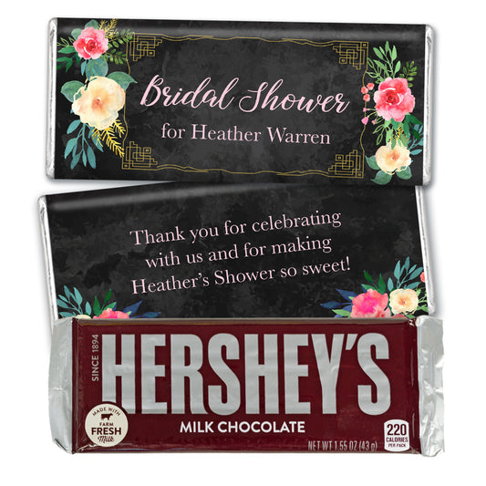 Personalized Bridal Shower Dark Floral Hershey's Chocolate Bar and Wrapper