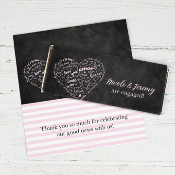 Wedding Engagement Favors Personalized Standard Chocolate Bar Wrappers Only - Heart Cloud (6 Wrappers Per Sheet)
