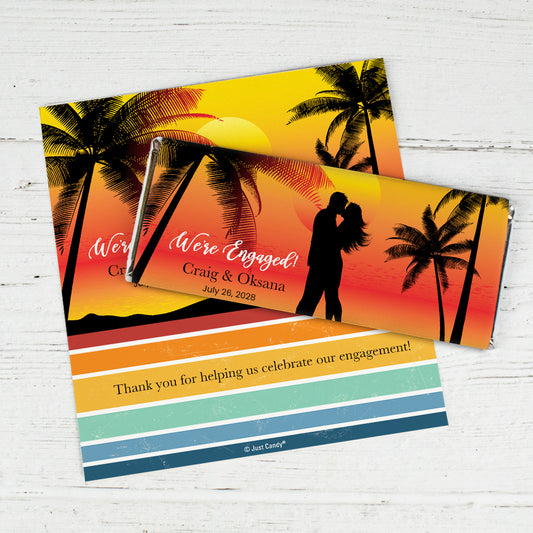 Wedding Engagement Favors Personalized Standard Chocolate Bar Wrappers Only - Sunset Beach (6 Wrappers Per Sheet)