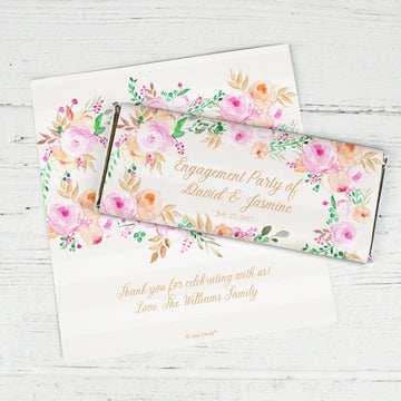 Personalized Engagment Floral Frame Chocolate Bar Wrappers Only