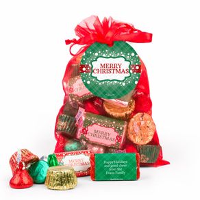 Personalized Red Medium Organza Bag Merry Christmas Hershey's Mix