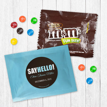 Personalized Say Hello! Baby Boy Announcement Candy Favor Bag - M&Ms or Skittles