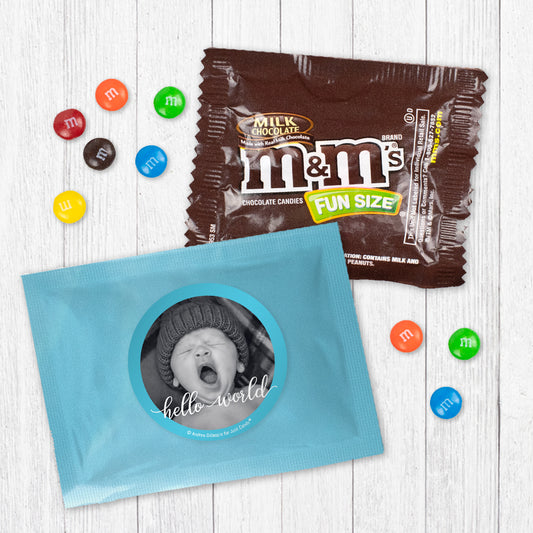 Personalized Hello World Baby Boy Announcement Milk Chocolate M&Ms