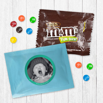 Personalized Hello World Baby Boy Announcement Candy Favor Bag - M&Ms or Skittles