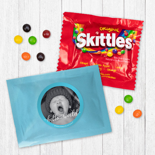Personalized Hello World Baby Boy Announcement Skittles