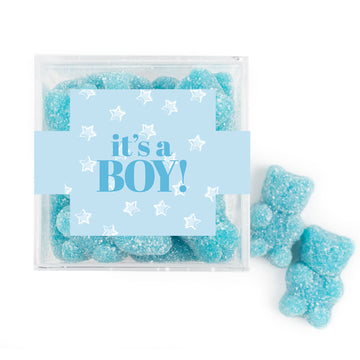 Personalized It's A Boy! JUST CANDY favor cube with Sugar Sanded Gummy Bears