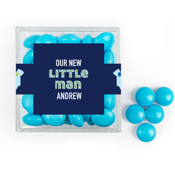 Personalized Boy Birth Announcement Our Little Man JUST CANDY favor cube with Just Candy Milk Chocolate Minis