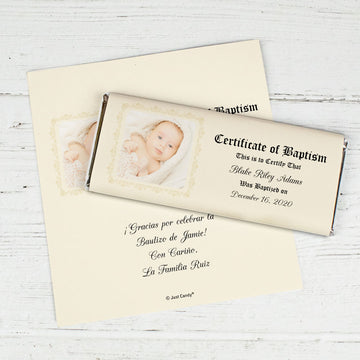 Baptism Personalized Chocolate Bar Wrappers Certificate with Photo