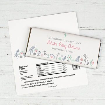 Baptism Personalized Chocolate Bar Wrappers Flower Blooms