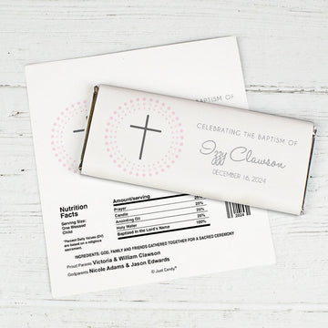 Baptism Personalized Chocolate Bar Wrappers Circled Cross