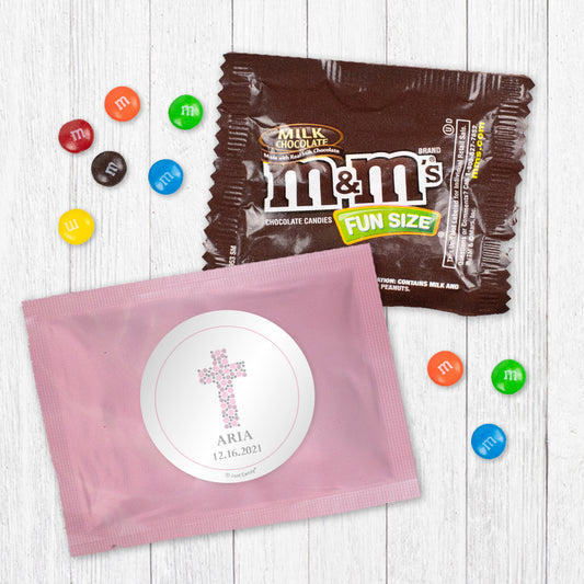 Personalized Pebble Cross Baptism Candy Favor Bag - M&Ms or Skittles