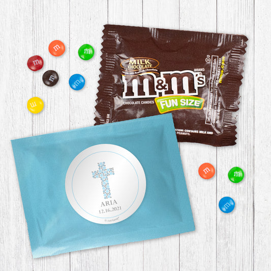 Personalized Pebble Cross Baptism Candy Favor Bag - M&Ms or Skittles