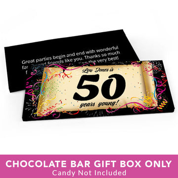 Deluxe Personalized Birthday 50th Confetti Birthday Candy Bar Favor Box
