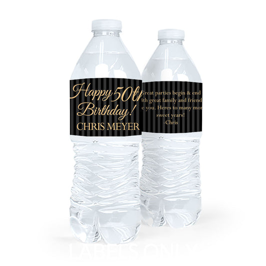Personalized Milestones Birthday 50th Stripes Water Bottle Sticker Labels (5 Labels)