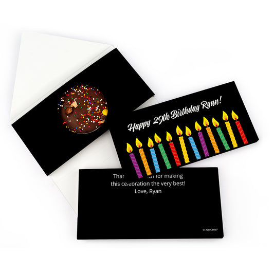 Personalized Birthday Lit Candles Gourmet Infused Belgian Chocolate Bars (3.5oz)