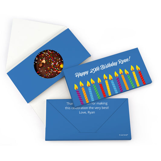 Personalized Birthday Lit Candles Gourmet Infused Belgian Chocolate Bars (3.5oz)