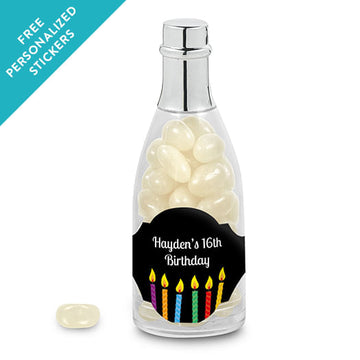 Birthday Personalized Champagne Bottle Lit Candles (25 Pack)