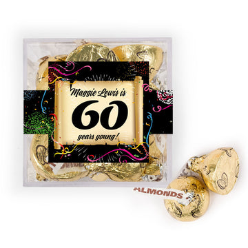 Personalized Milestone 30th Birthday Confetti Scroll JUST CANDY favor cube with Hershey's Kisses