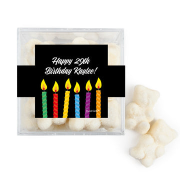 Personalized Birthday Candles JUST CANDY favor cube with Sugar Sanded Gummy Bears