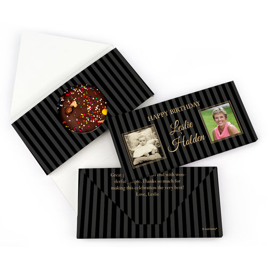 Personalized Birthday Then & Now Pinstripes Gourmet Infused Belgian Chocolate Bars (3.5oz)