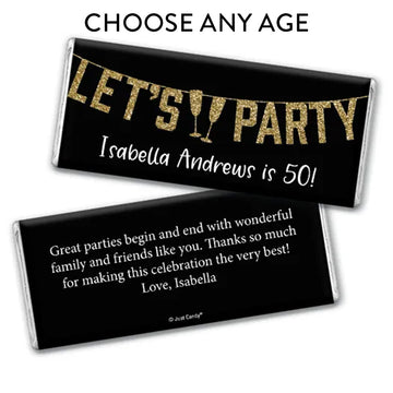 Personalized Milestone Birthday Let's Party Hershey's Milk Chocolate Bar & Wrapper