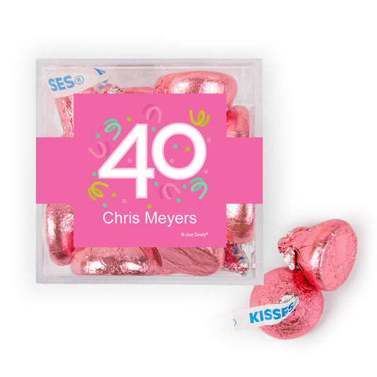 Personalized Milestone 40th Birthday Confetti JUST CANDY® favor cube with Hershey's Kisses