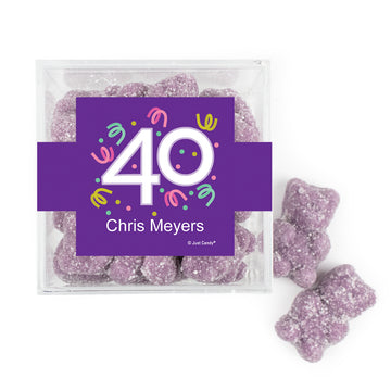 Personalized Milestones 40th Birthday Confetti JUST CANDY favor cube with Sugar Sanded Gummy Bears